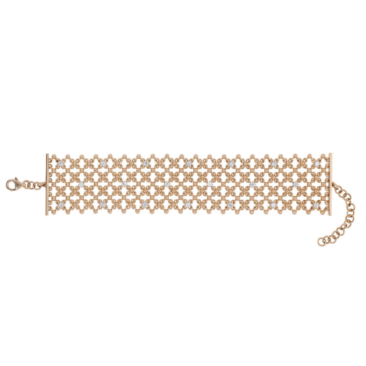 Gold and diamond lattice flexible bracelet