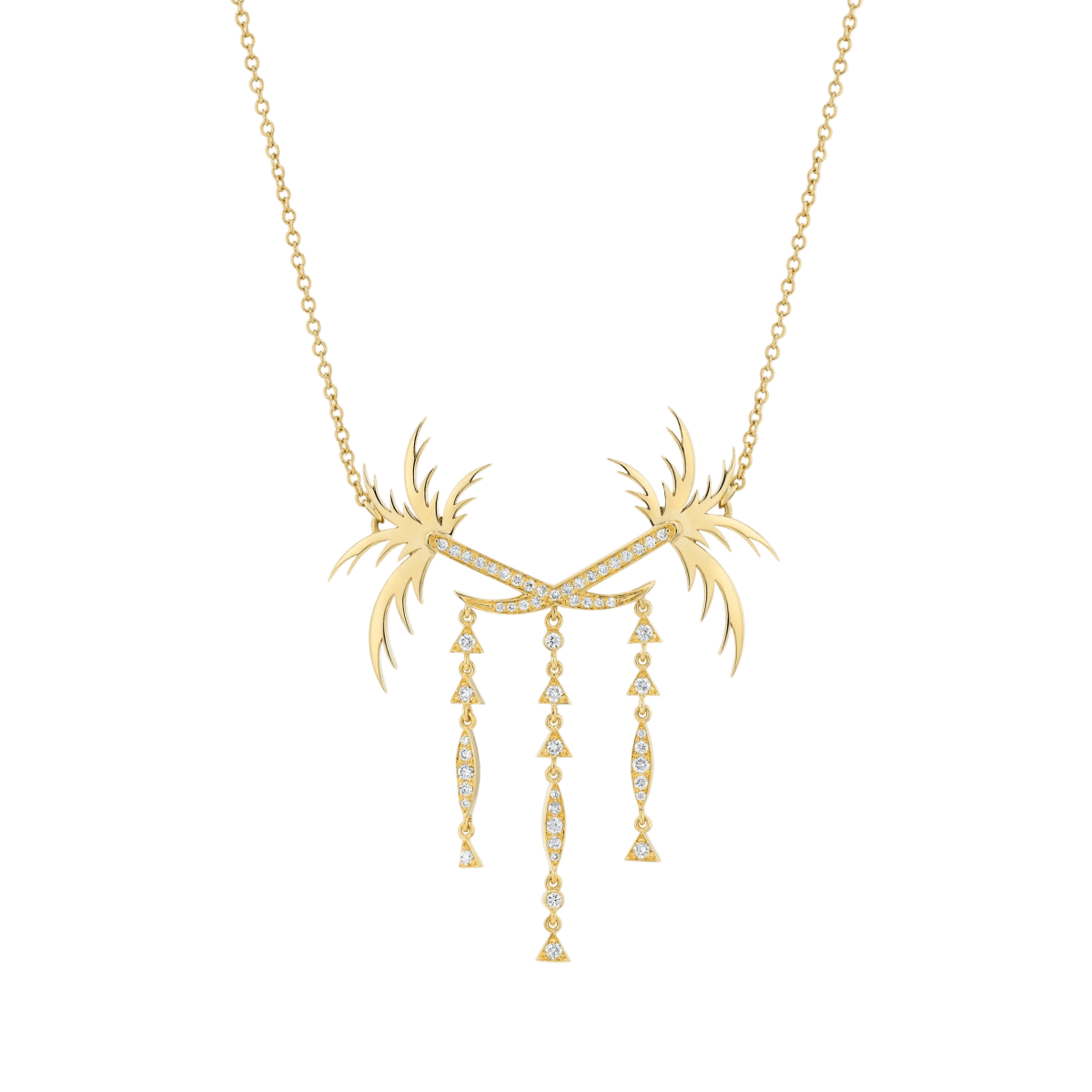The yellow gold and diamond double palm tree necklace