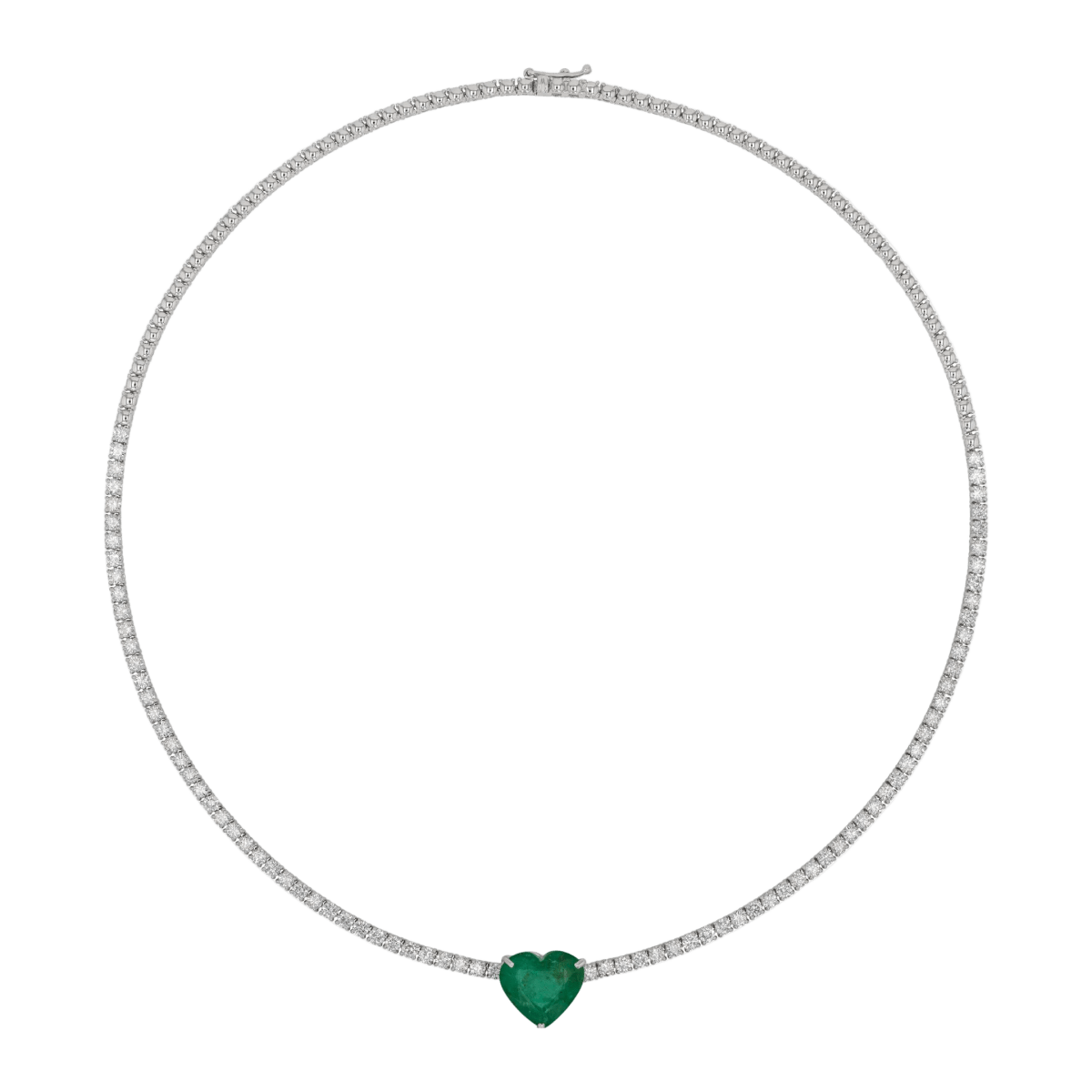 Diamond necklace with Centre heart shape emerald stone