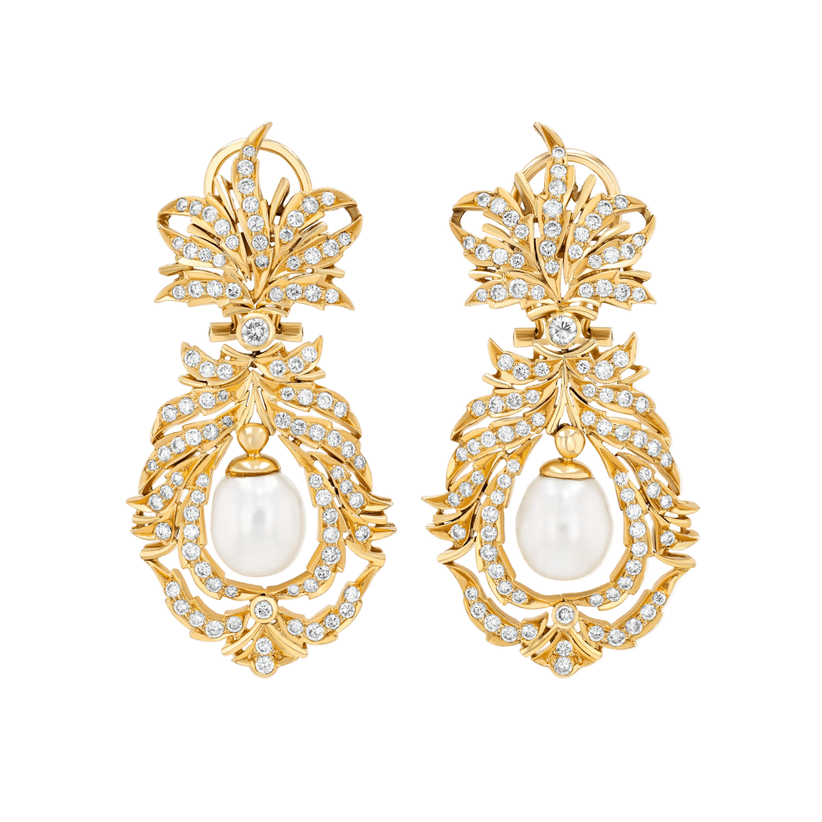 Gold and Diamond floral inspired Earrings