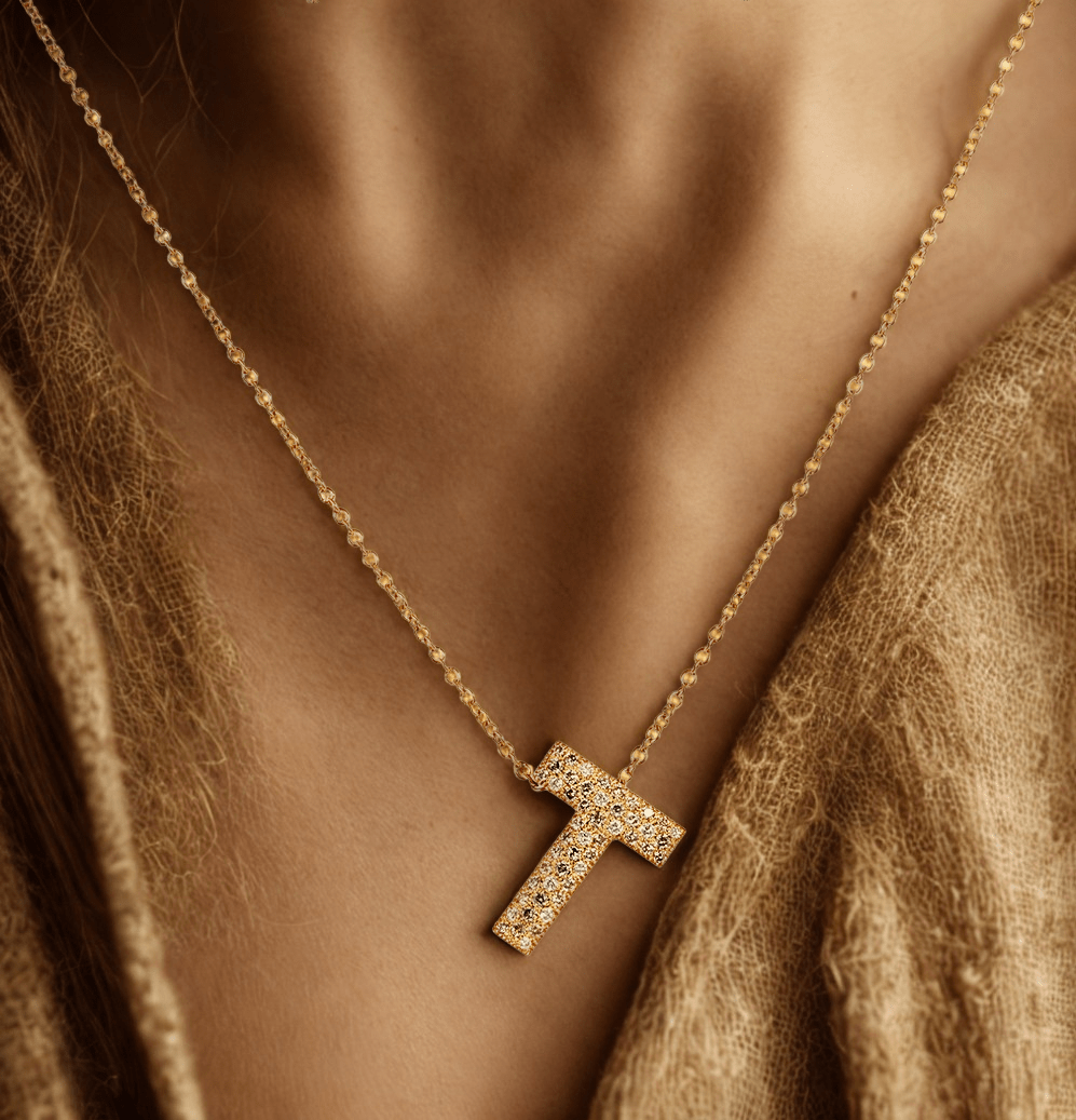 Initial name pendant chain in Rose gold, champagne and white diamonds (small)