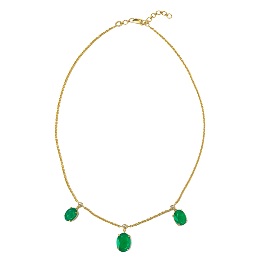 Three Oval Emeralds and Diamond Chain