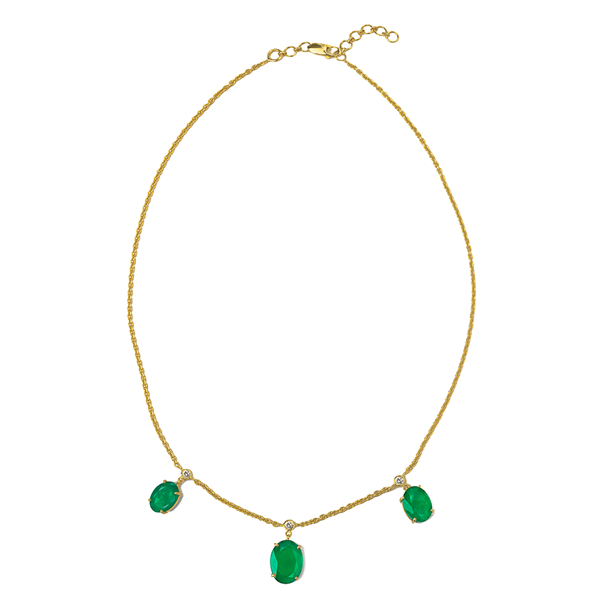 Three Oval Emeralds and Diamond Chain