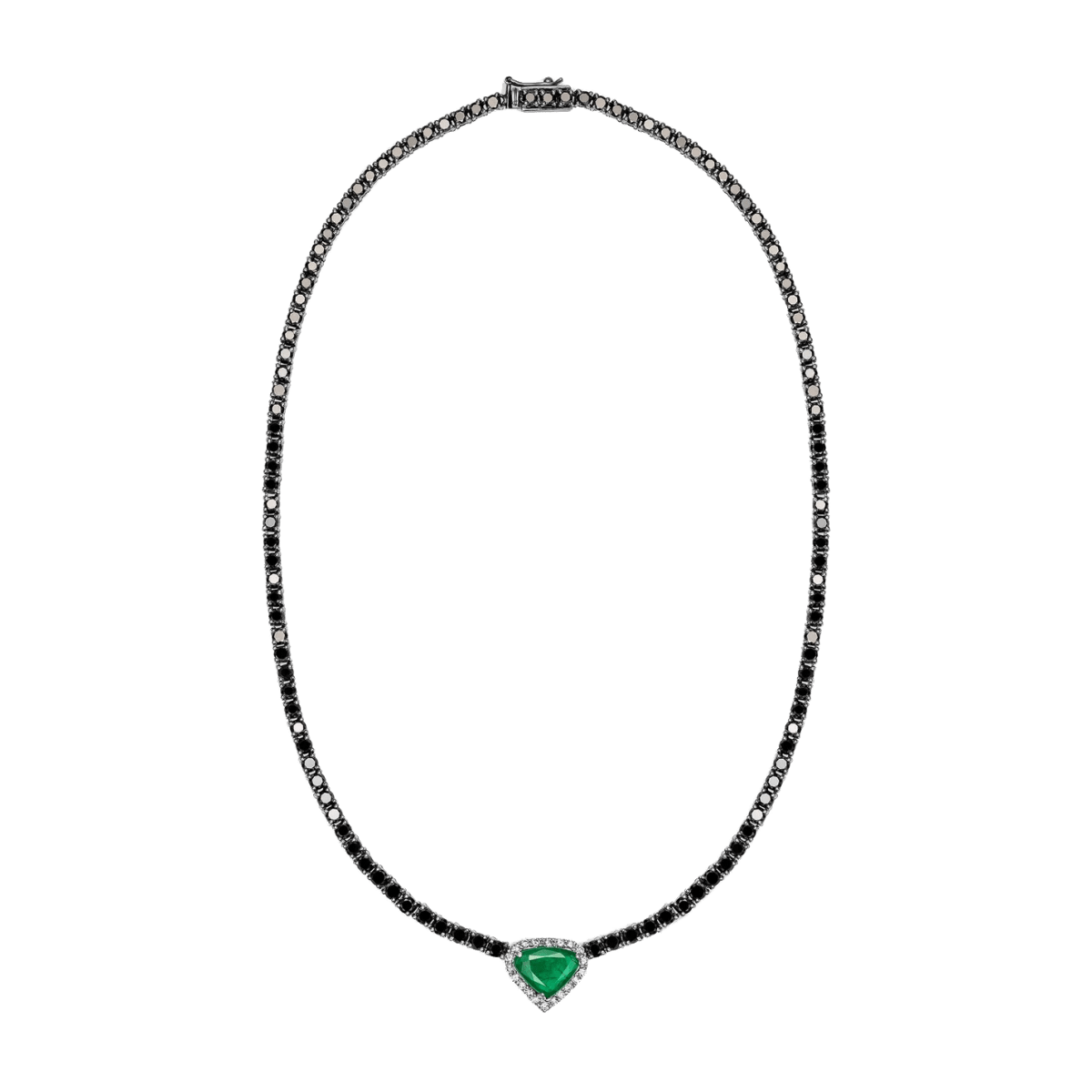 Black Diamond, Emerald Heart shaped Pendant with White Diamonds