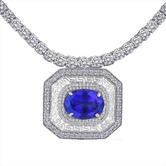 Tanzanite and diamond filligre pendant and brooch