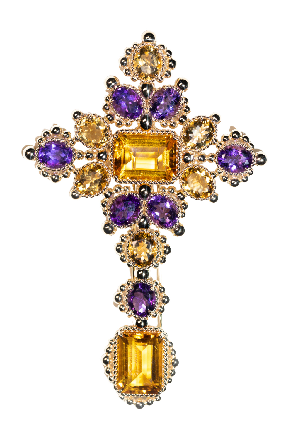 Multicolored Gemstone and Gold Pendant cum Brooch