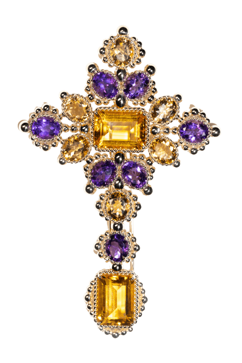 Multicolored Gemstone and Gold Pendant cum Brooch