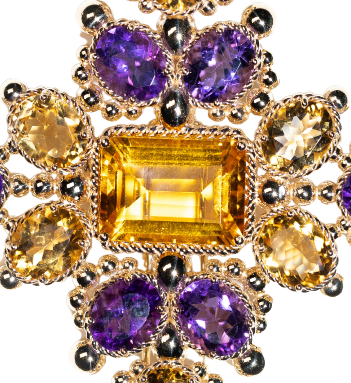 Multicolored Gemstone and Gold Pendant cum Brooch
