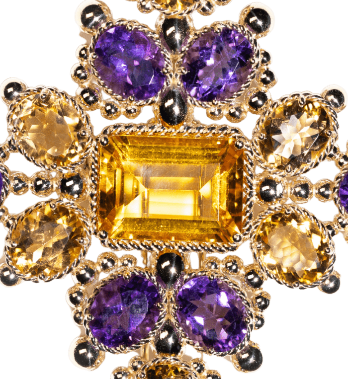 Multicolored Gemstone and Gold Pendant cum Brooch