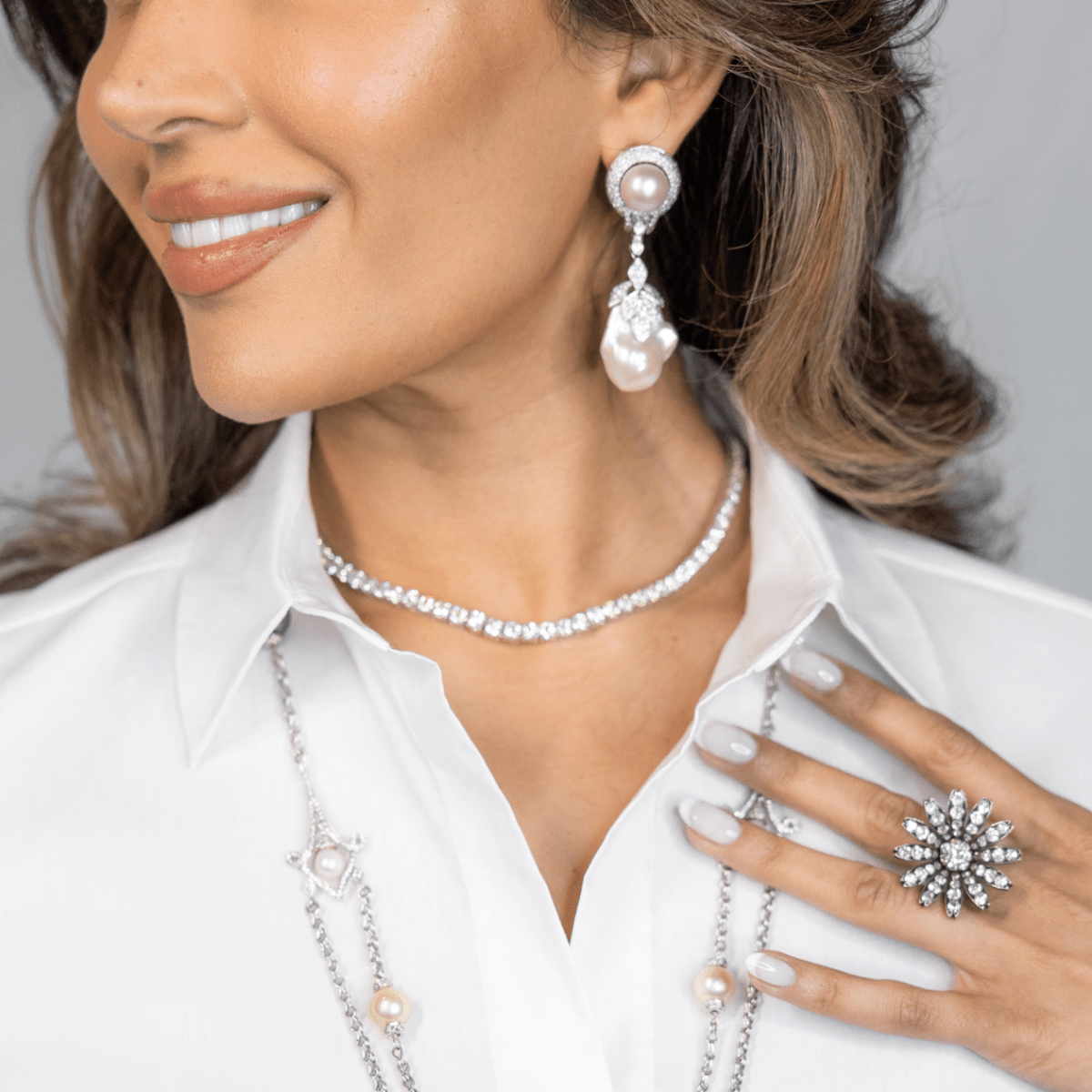 South Sea Pearl and Diamond earrings with Baroque Pearl drops