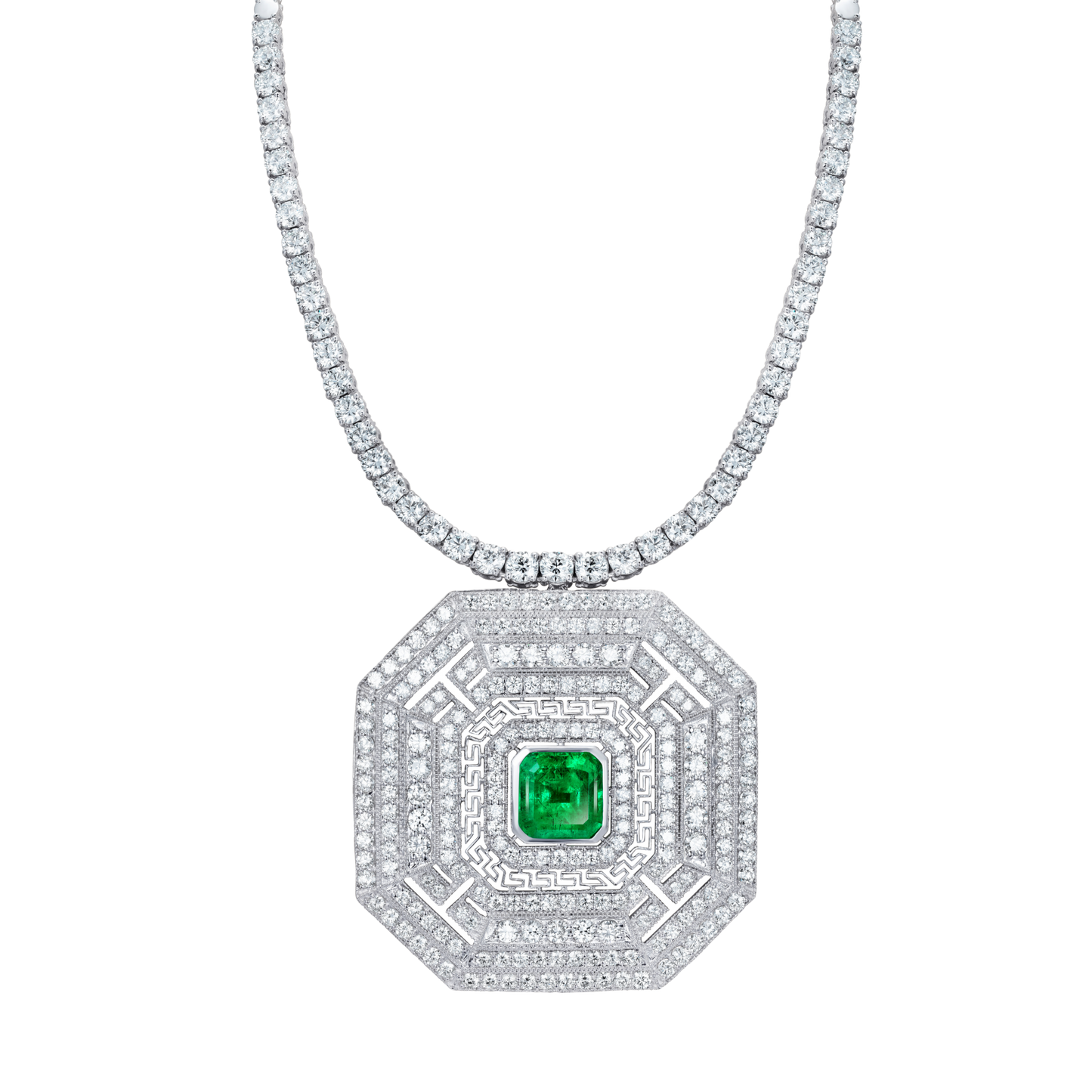 Columbian Emerald and Diamond Pendant and Brooch