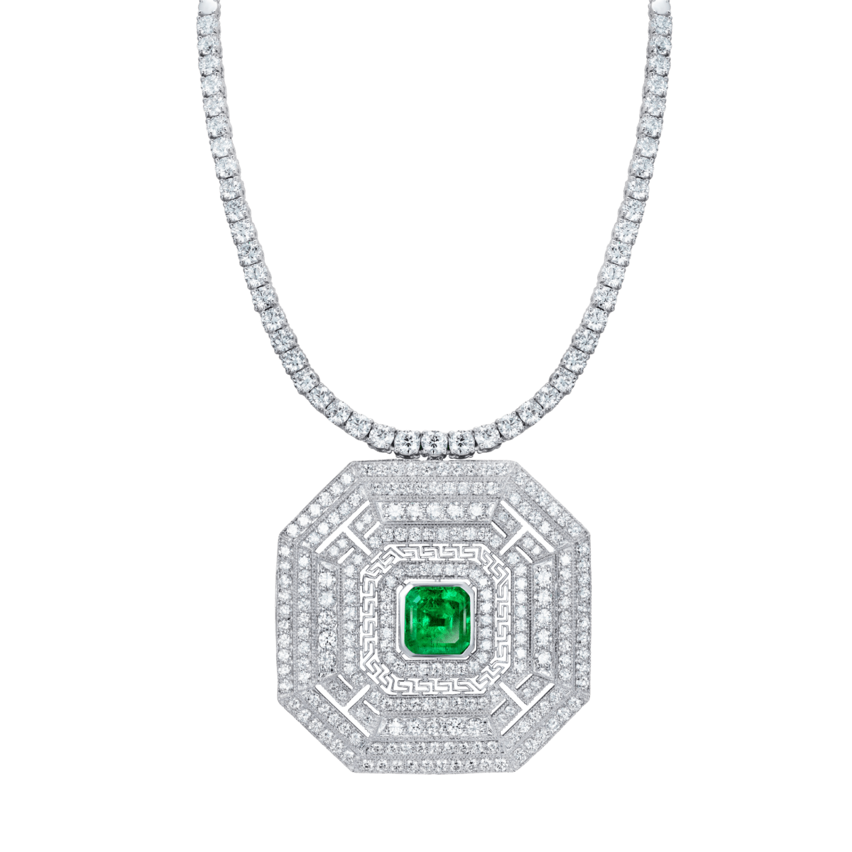 Columbian Emerald and Diamond Pendant and Brooch