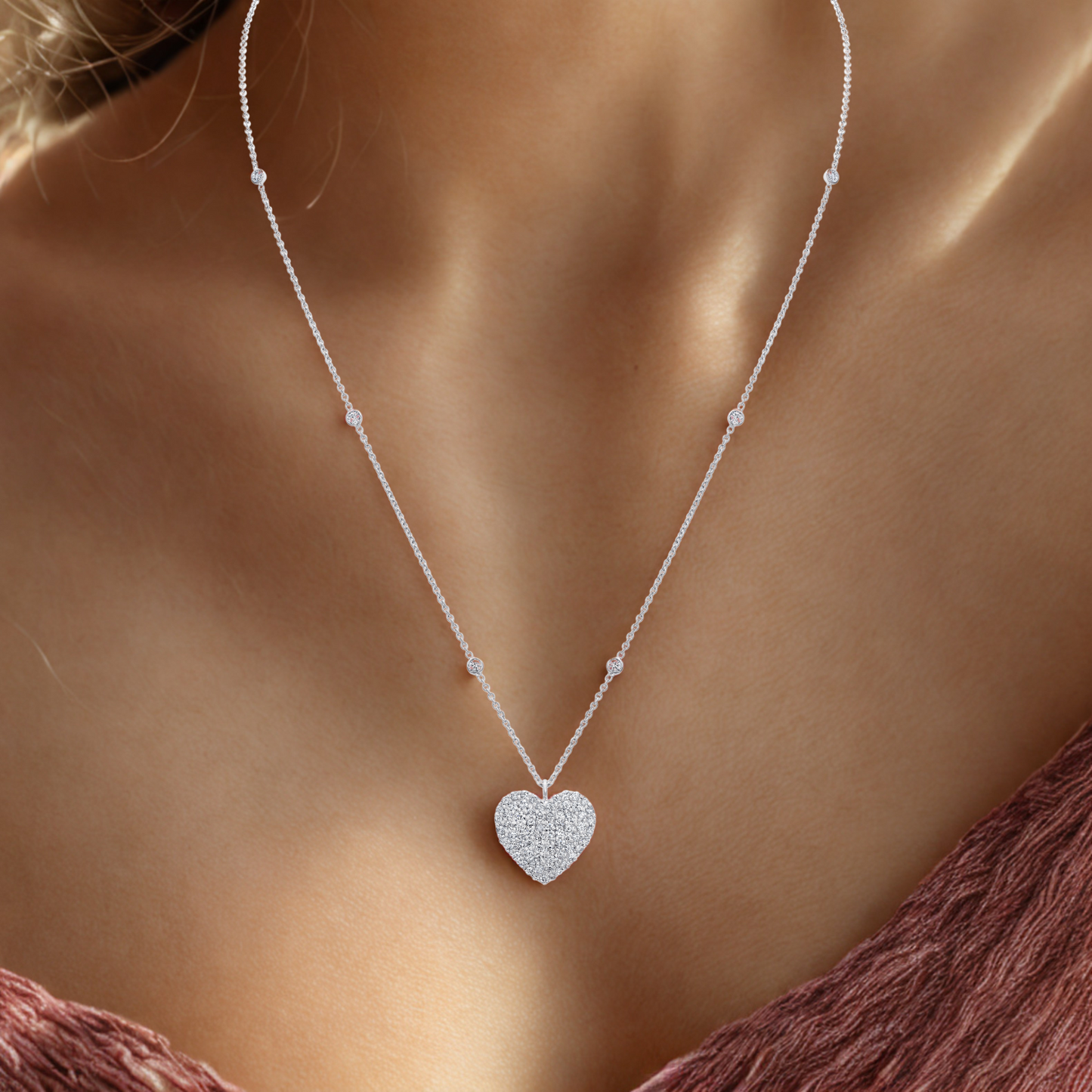 Heart Diamond Pendant with Diamond Chain