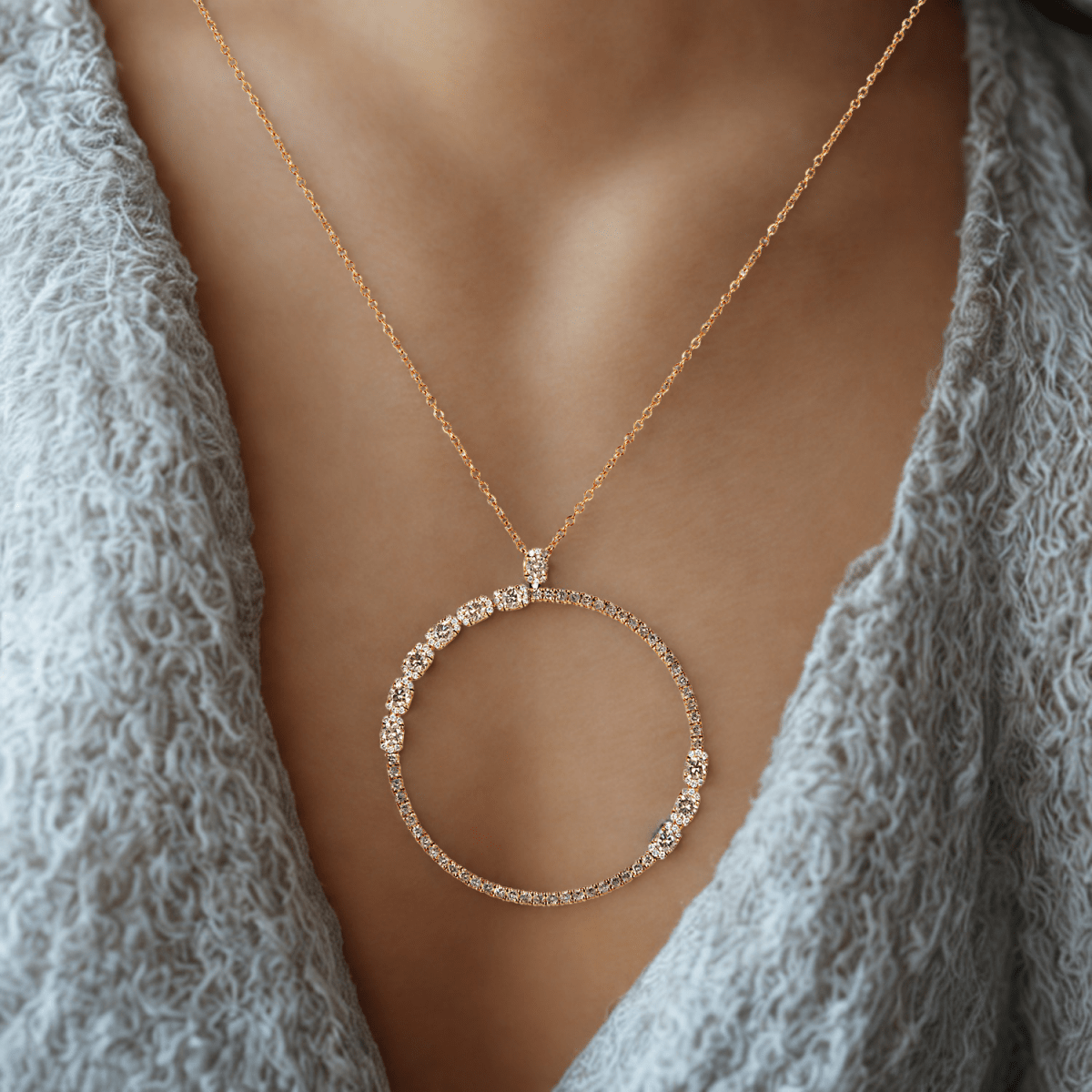 Round rose gold and diamond pendant chain