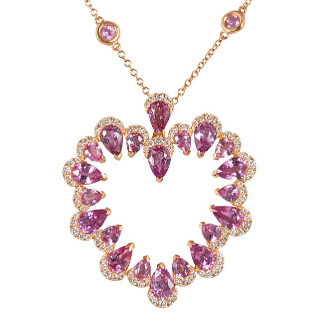 Heart shape pink Sapphire and diamond rose gold pendant chain
