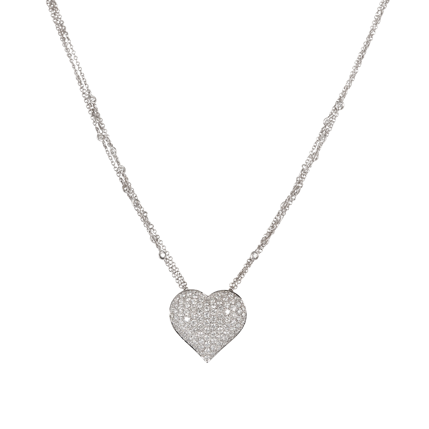 Large heart shaped pave diamond pendant chain