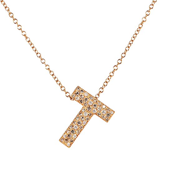 Initial name pendant chain in Rose gold, champagne and white diamonds (small)