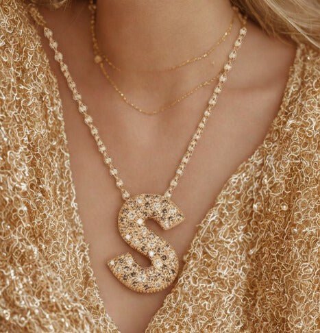 Initial name pendant chain in Rose gold champagne and white diamonds ( large)