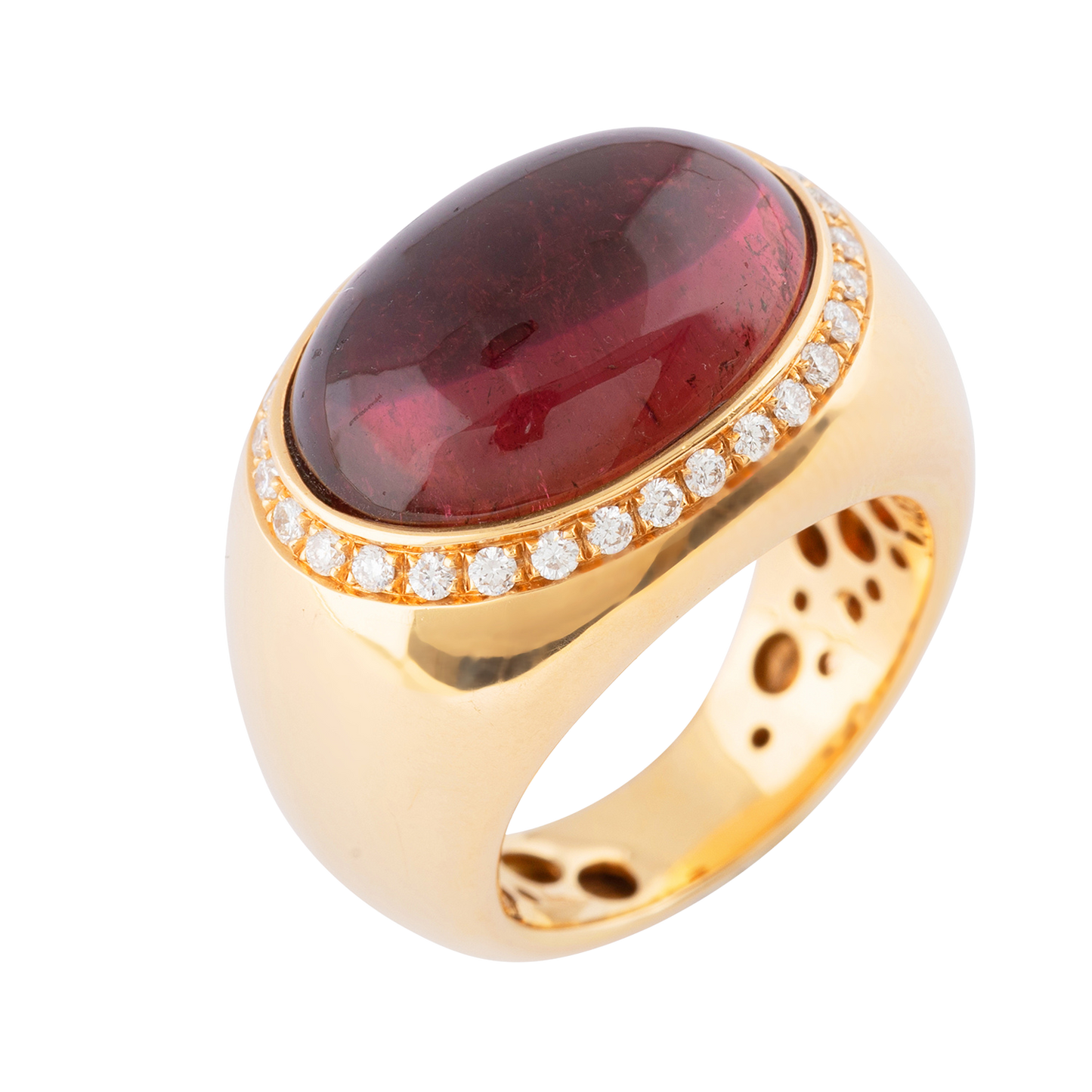 Cabochon tourmaline diamond and rose gold ring