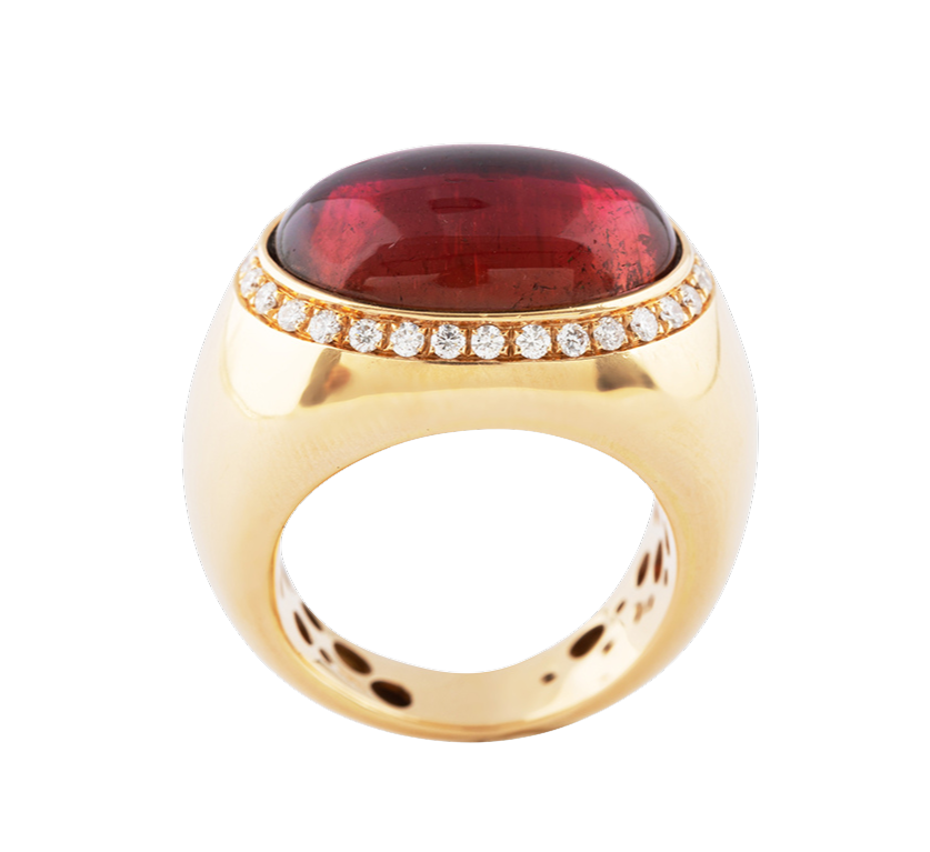 Cabochon tourmaline diamond and rose gold ring