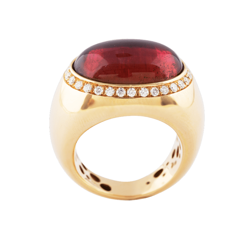 Cabochon tourmaline diamond and rose gold ring