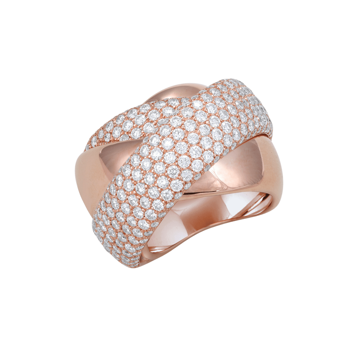 Turban ring with double pave diamond band in rose gold