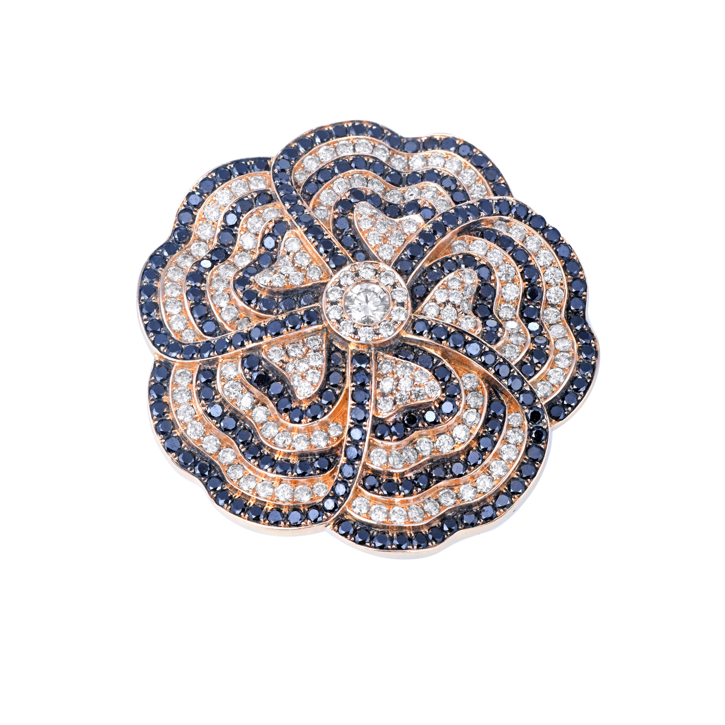 White and black diamond rose gold ring