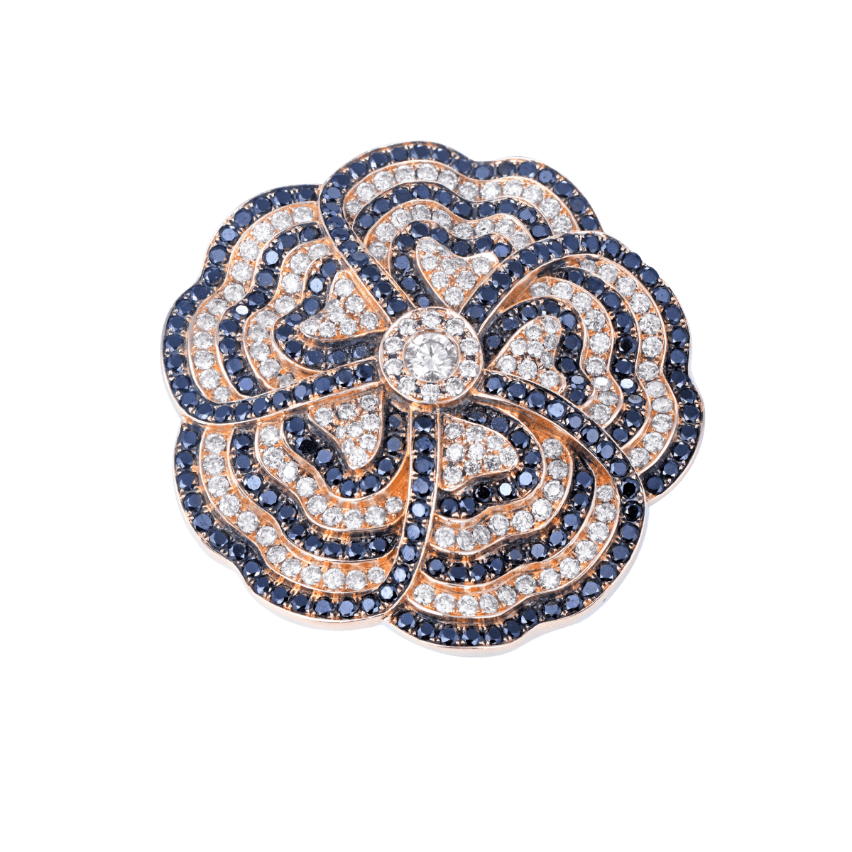 White and black diamond rose gold ring