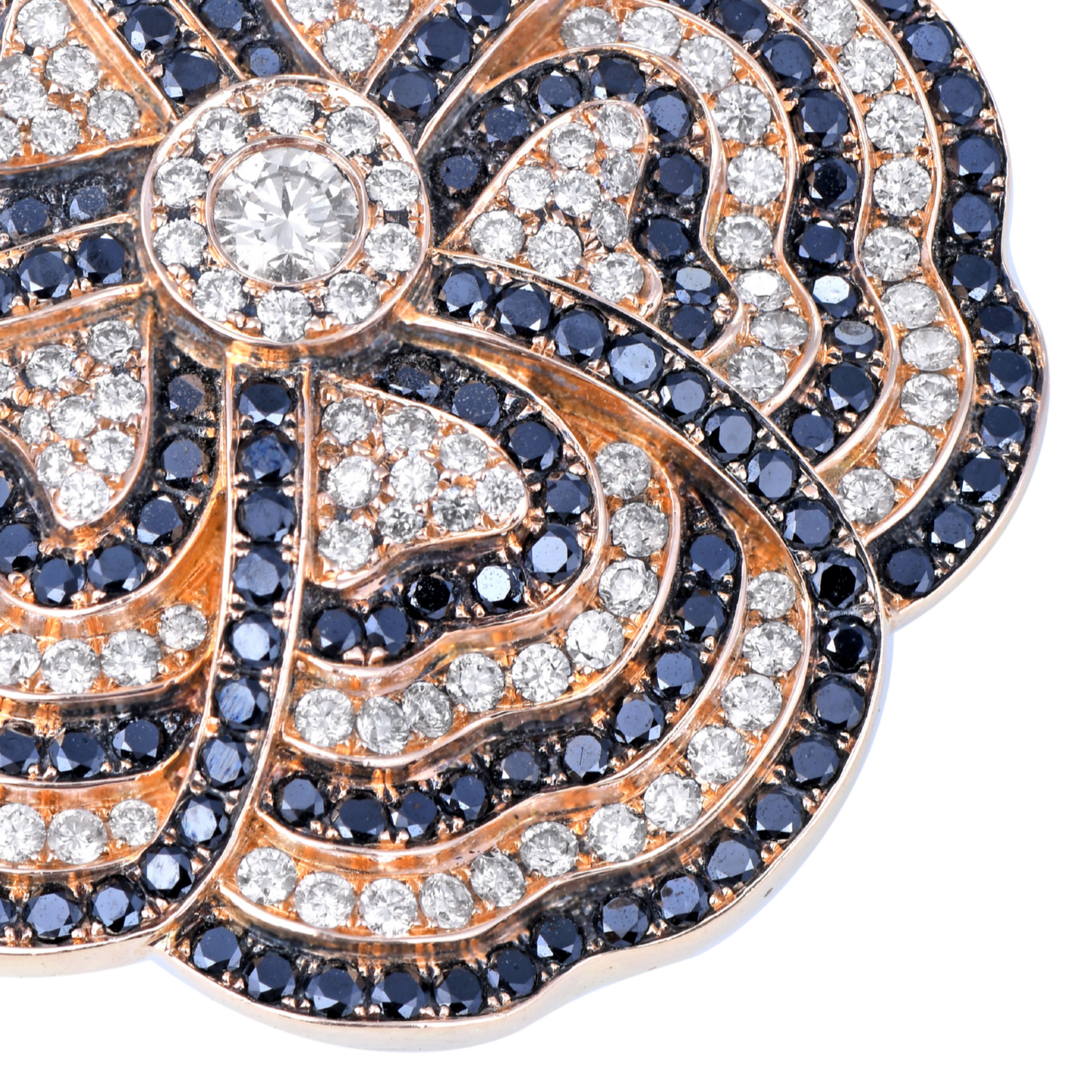 White and black diamond rose gold ring