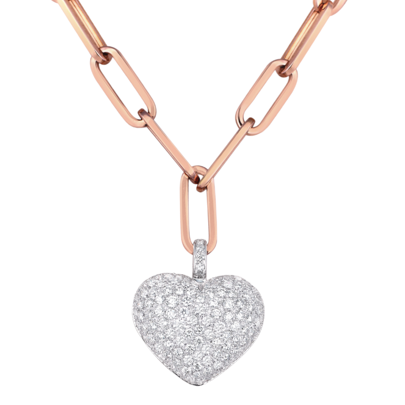 Heart shaped pave pendant on link chain