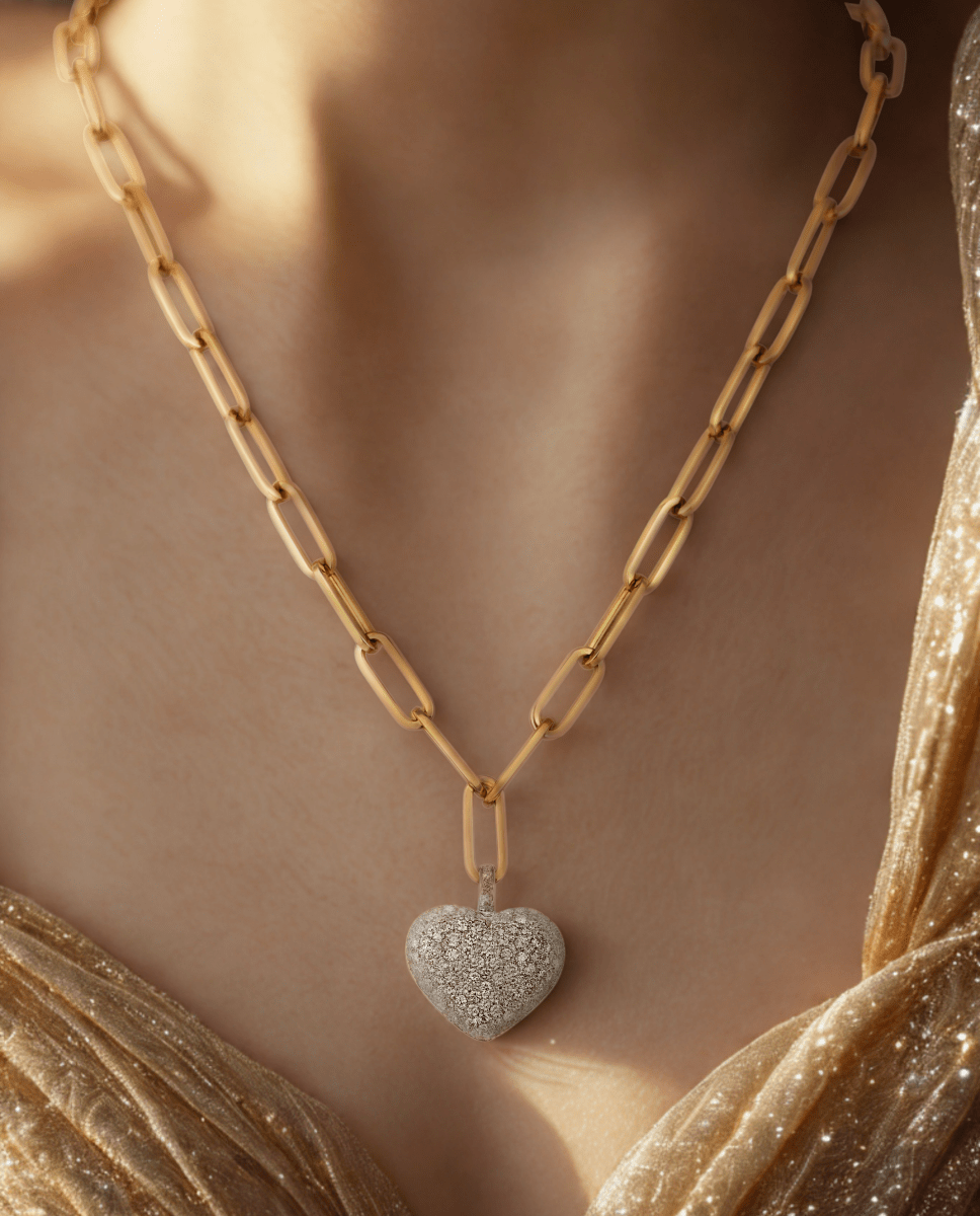 Heart shaped pave pendant on link chain