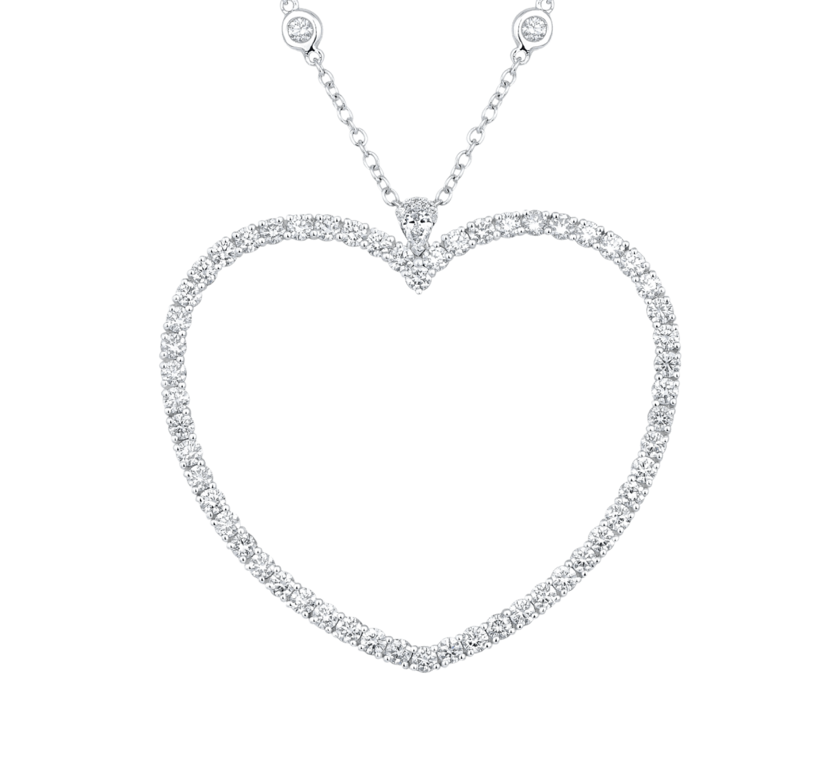 Large heart shaped pendant on diamond chain