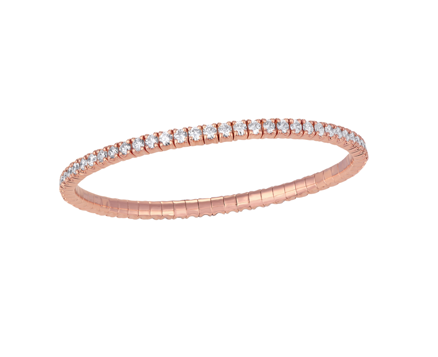 Stretchable diamond tennis bracelet and rose gold