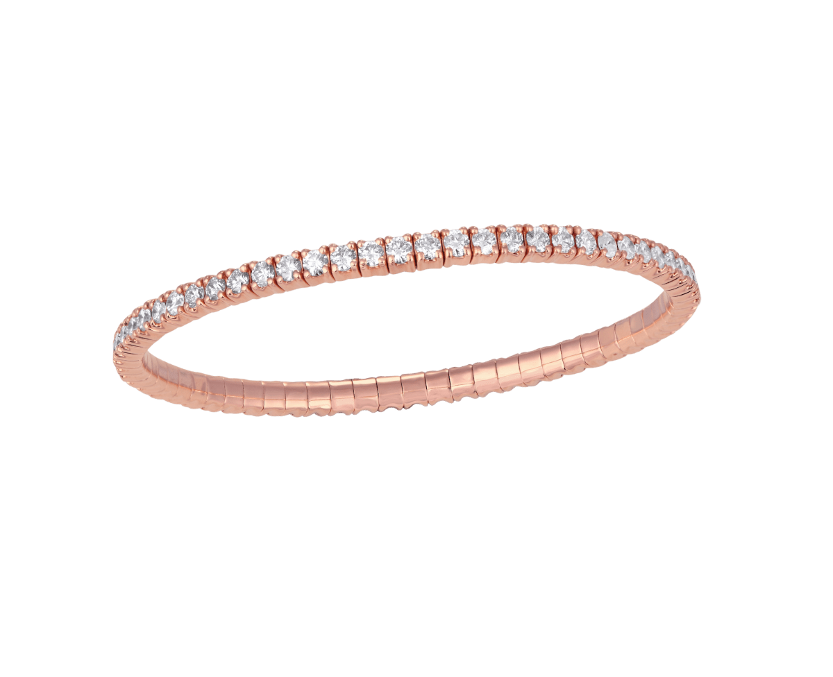 Stretchable diamond tennis bracelet and rose gold