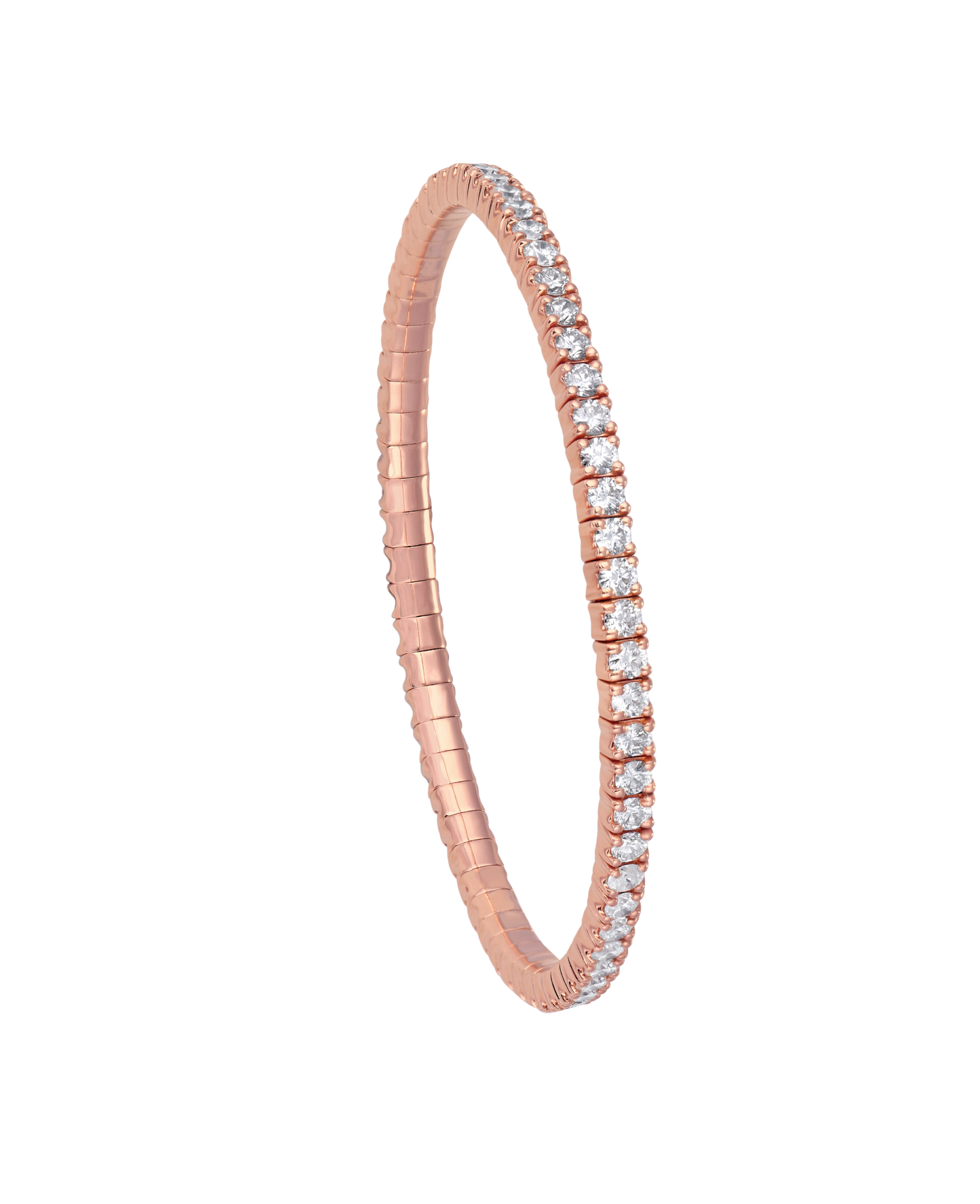 Stretchable diamond tennis bracelet and rose gold