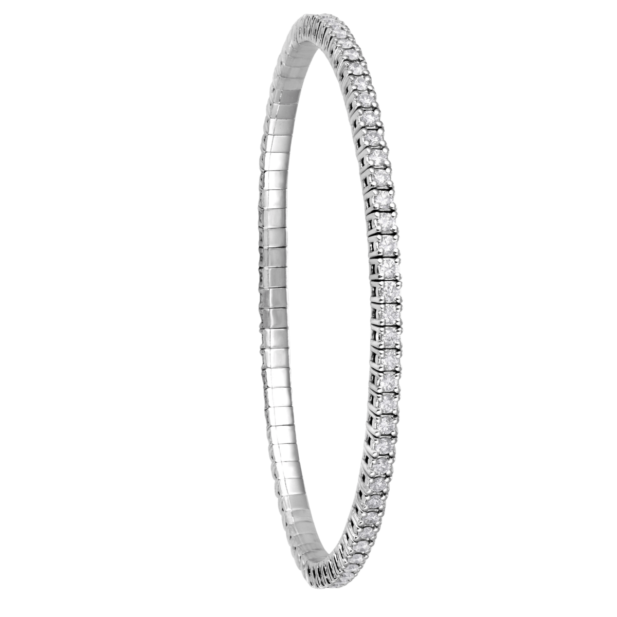 Silver bracelet with clear stones on a white background