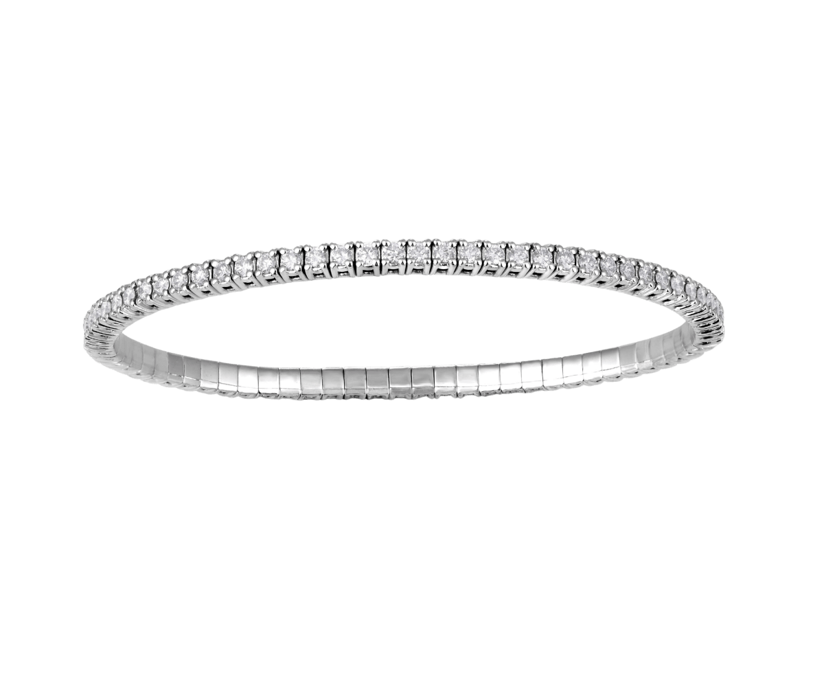 Stretchable diamond tennis bracelet in white gold