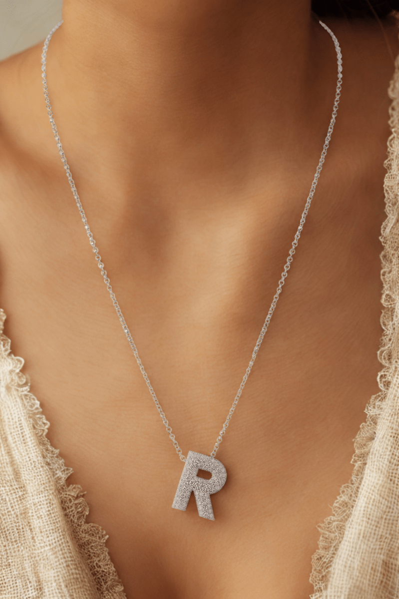 Initial name pendant in white diamonds and gold (small)