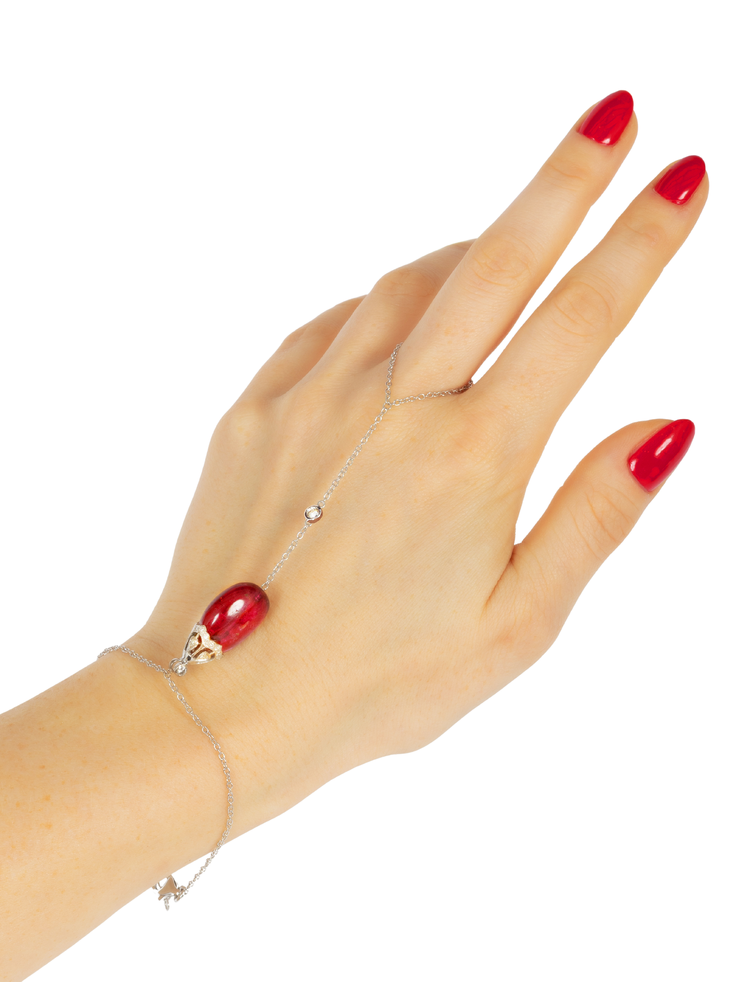 Tourmaline bead and diamond hand chain