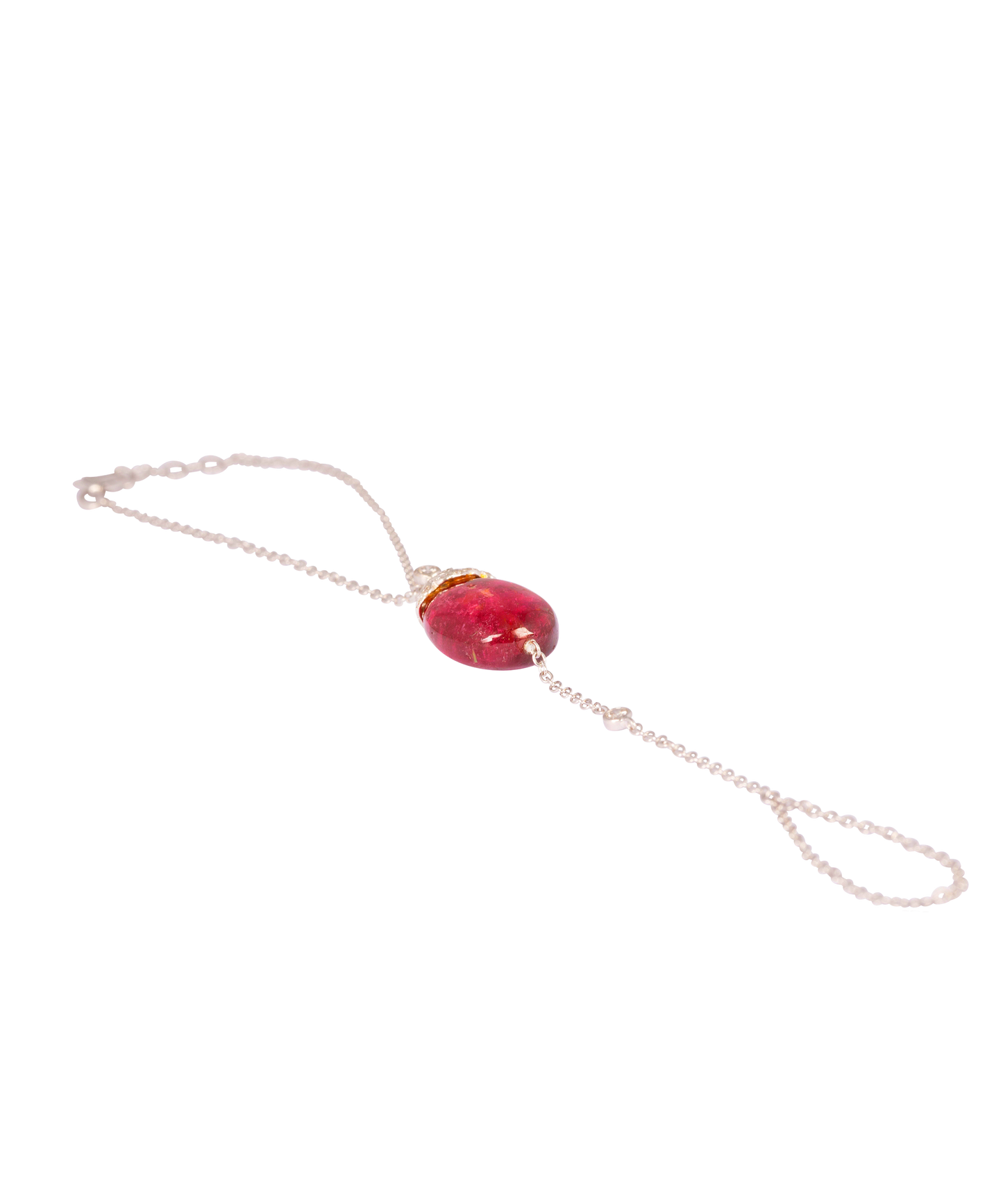 Tourmaline bead and diamond hand chain