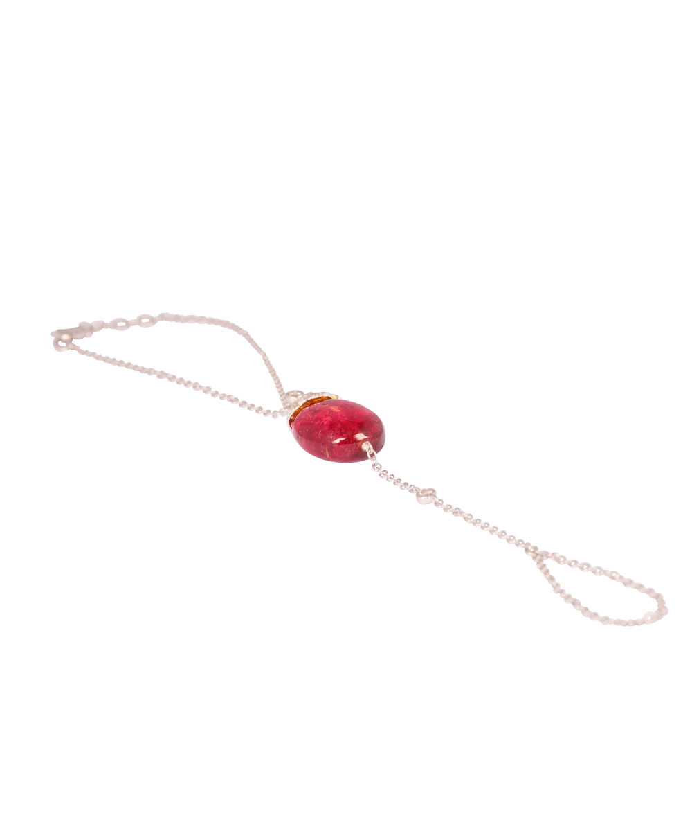 Tourmaline bead and diamond hand chain