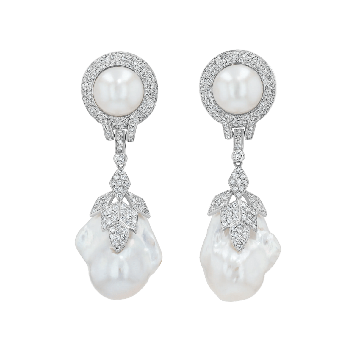 South Sea Pearl and Diamond earrings with Baroque Pearl drops