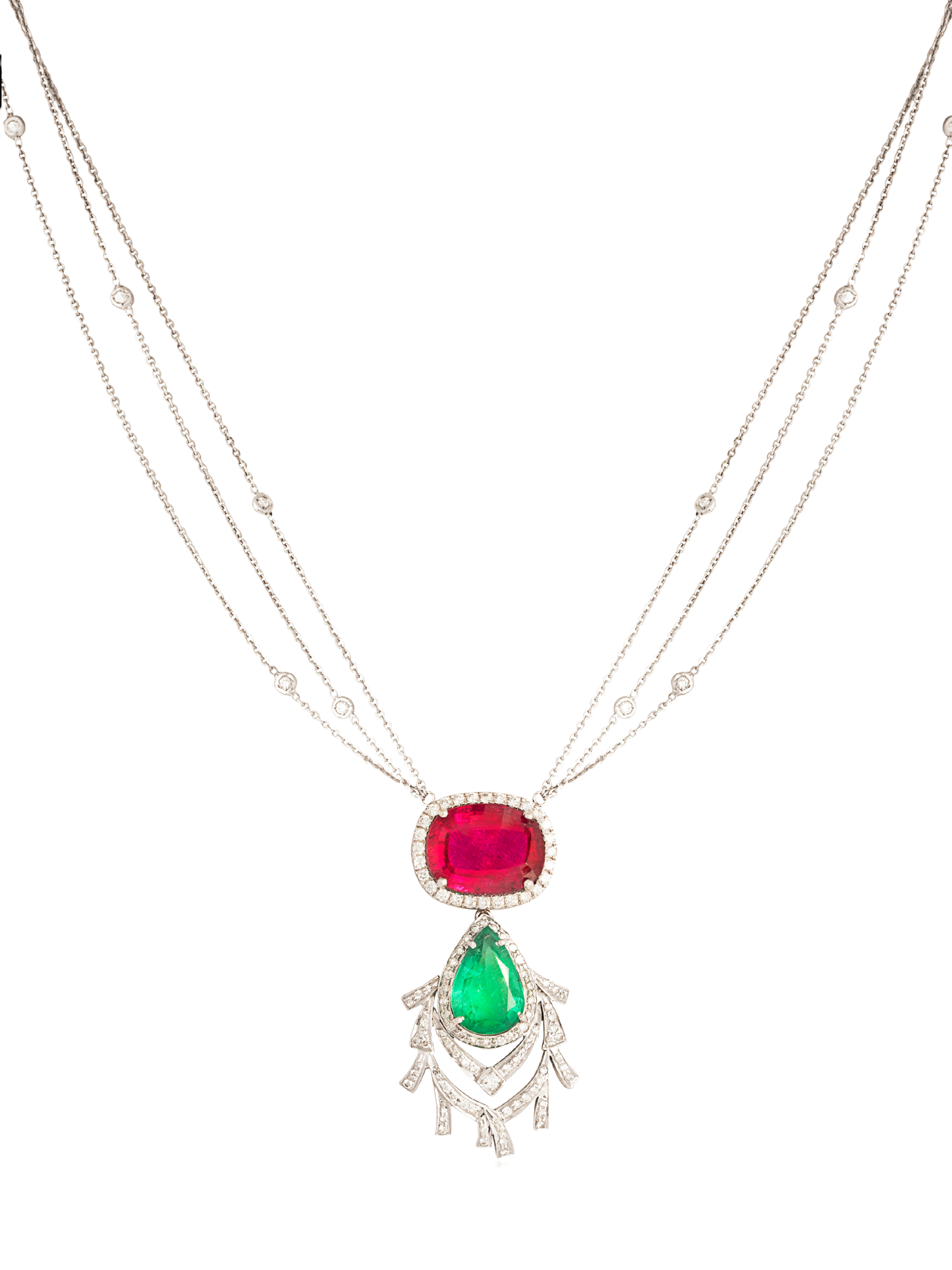 Tourmaline, emerald and diamond necklace