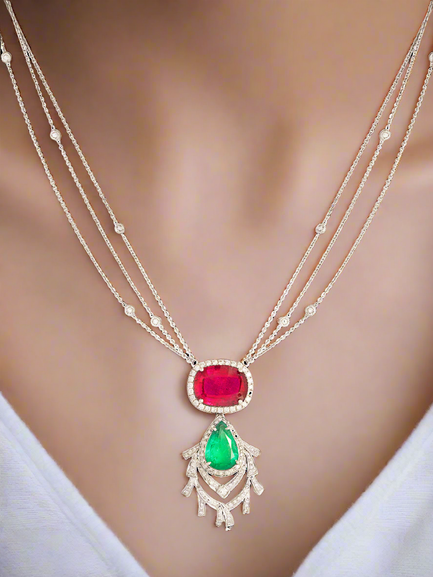 Tourmaline, emerald and diamond necklace