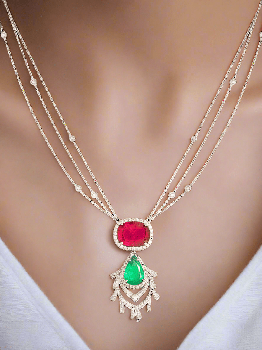 Tourmaline, emerald and diamond necklace