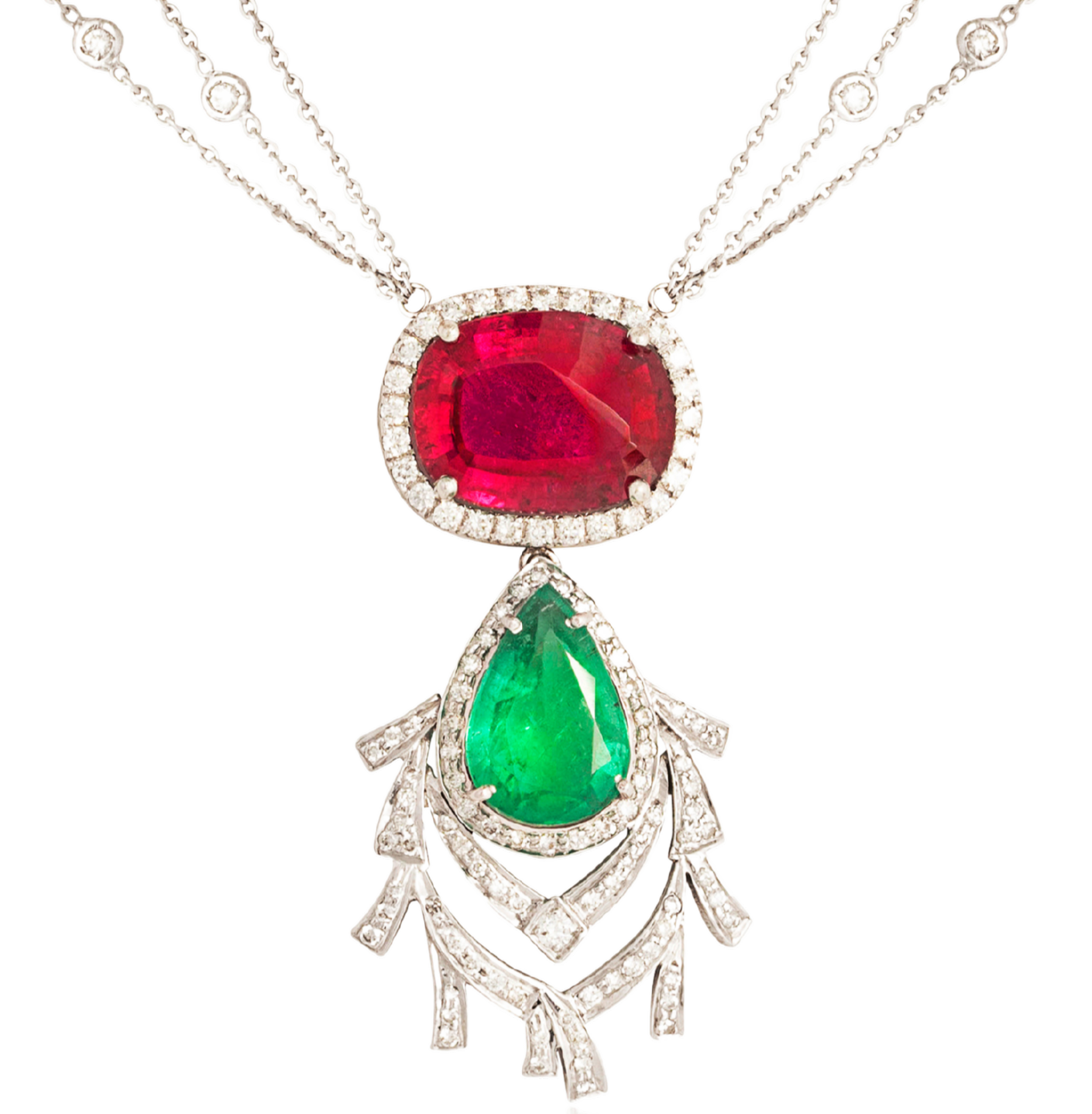 Tourmaline, emerald and diamond necklace