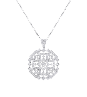 Filigree Baroque inspired diamond pendant on chain