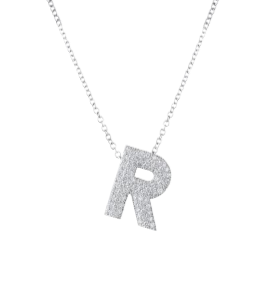 Initial name pendant in white diamonds and gold (small)