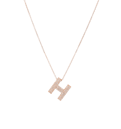 Initial name pendant in champagne and white diamonds and rose gold (Large)