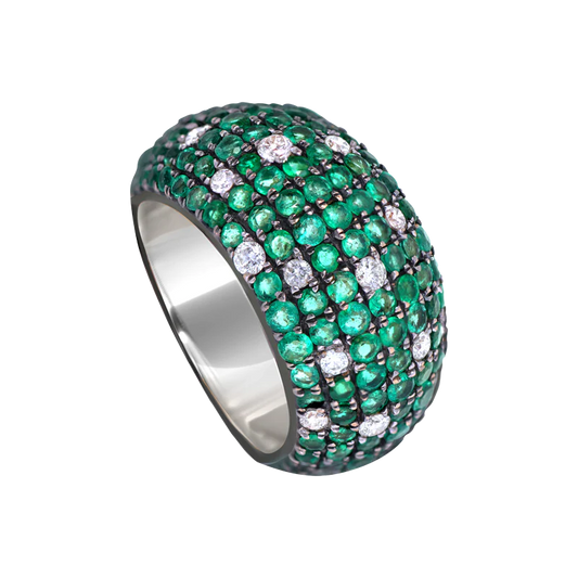 Emerald and Diamond Bombe Ring